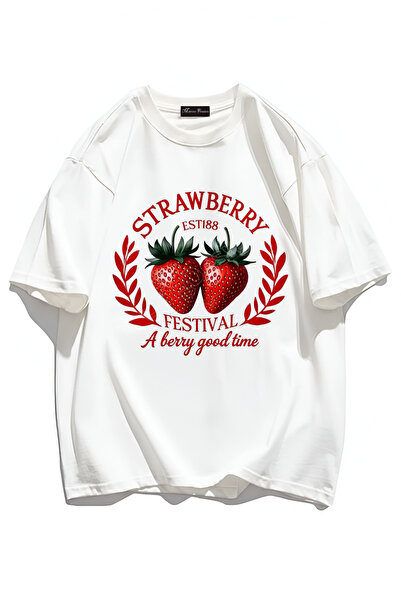 Marco Fresco Tricou unisex casual cu mânecă scurtă, cu imprimeu căpșuni, pent...