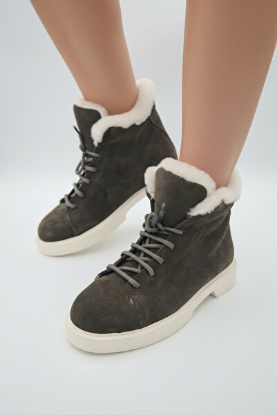 derisia Women's Genuine Suede Fur-Lined Lace-Up Boots – Lightweight and Suita...