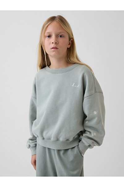 GAP Kız Çocuk Yeşil VintageSoft Wedge Crewneck Sweatshirt