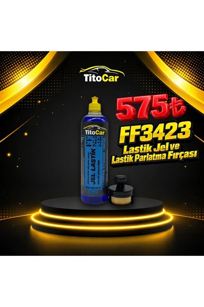 titocar VİP FF3423 Lastik Jel 600 ml + Hazneli Lastik Parlatma Fırçası Siyah