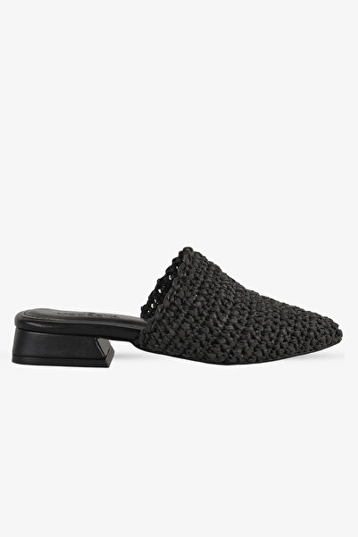 Modezya Elanor black knitted women's short thick heeled slippers