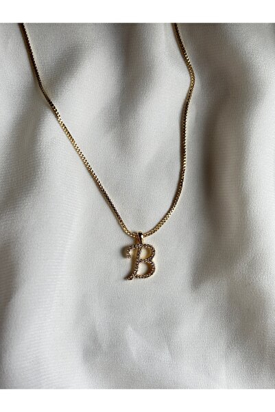 lotusbybuket paslanma çelik zirkonyum B harf kolye