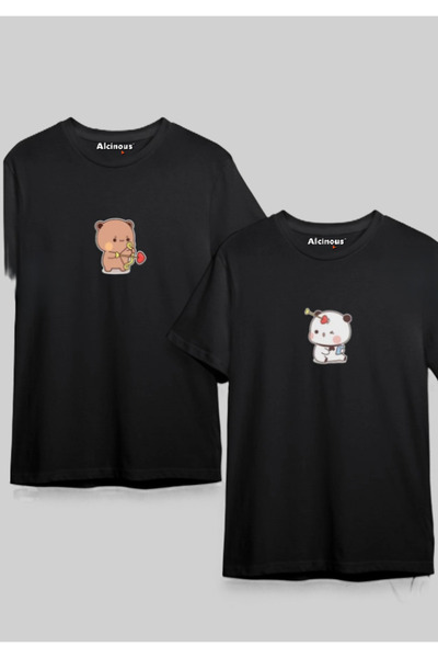 ALCİNOUS Unisex Short Sleeve Lover Teddy Bear Printed Couple Combination Over...