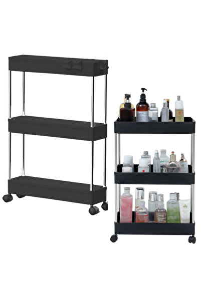 LEAN Multifunctional Mobile Shelf 3 Shelves on Wheels Black