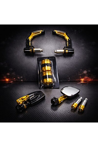 Çelik Motorsiklet gidon aynası gold + üniversal manet gold + ön teker takozu ...