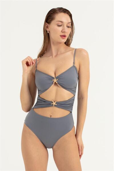 OBJE Kadın Gri Deniz Yıldızı Detay Mayokini