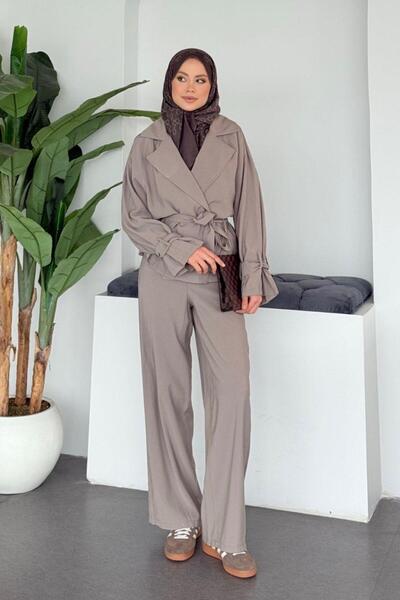 Şulemoda Giyim Begonvil Sleeve Epaulettes Suit Beige