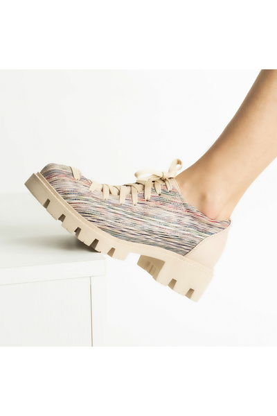 VAGAM Cream Genuine Leather Shoes Lace Up