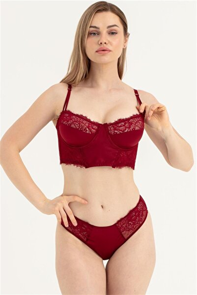 OBJE Women's Burgundy Satin Bustier