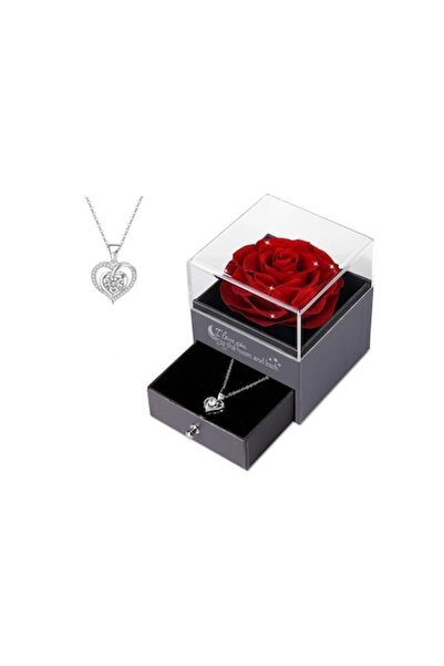 OEM Cryogenated Rose in Gift Box with Heart Necklace - Red