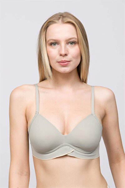 OBJE Women's Gray Double-Breasted Laser Cut Gathering Bra