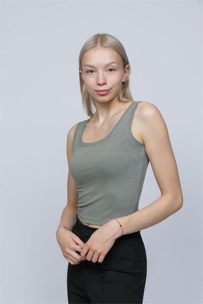 OBJE Women's Khaki Camisole Thick Strap Tank Top