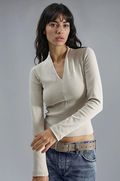 Hiccup Busem Slim Fit V-Neck Long Sleeve Blouse