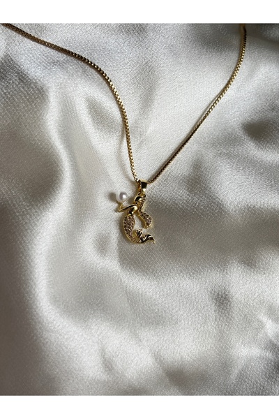 14k plated gold chain mermaid pearl detail necklace