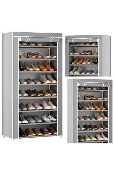 Three top online 8-Tier Shoe Rack Organizer Wardrobe Dustproof Cover Gray