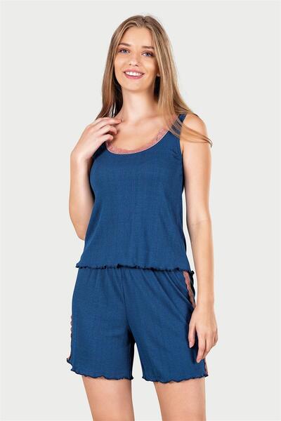 OBJE Women's Navy Blue Jacquard Wide Strap Tank Top