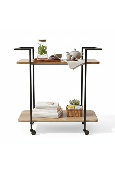 Generic Premium Industrial Serving Trolley – 2-Tier Wood & Metal Hospitality ...