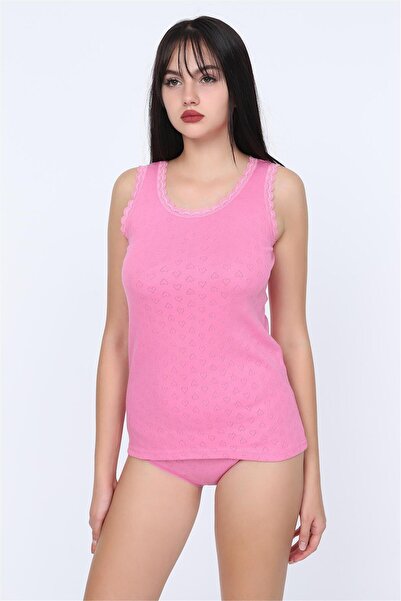 OBJE Women's Fuchsia Wide-Strap Lace Framed Tank Top