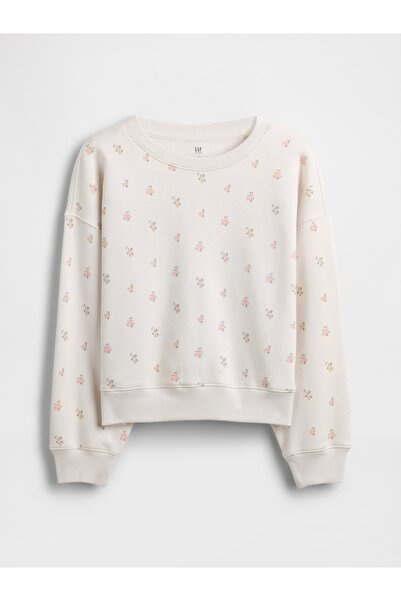 GAP Kız Çocuk Kırık Beyaz VintageSoft Wedge Crewneck Sweatshirt