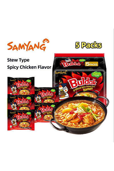 SAMYANG Комплект от 5 x Булдак Пикантен Корейски Рамен, Вариант на Яхния (Суп...