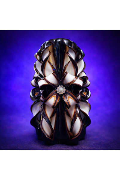 OEM Handmade carved candle black–cream – mystery, protection Giovani Tarot Co...