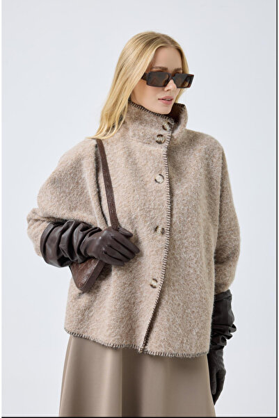 jöns since 1997 معطف نسائي واسع الأكمام من الصوف الحجري باللون الرمادي