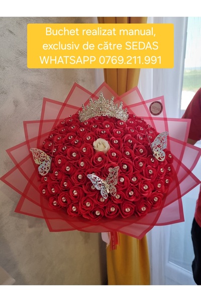 Store.sedas Bouquet of 101 red soap roses with accessories, handmade by SEDAS