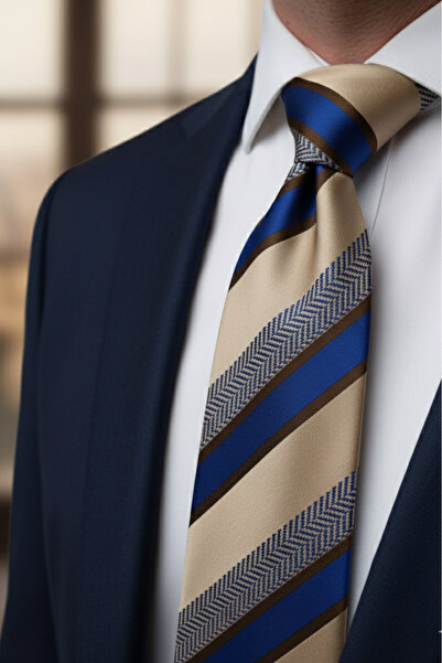 Gutiero Κλασική γραβάτα με κρεμ μοτίβο και μαντήλι