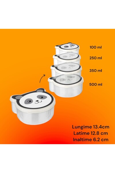 OEM Set of 4 casseroles, Panda design, durable plastic, lids with drawings, p...