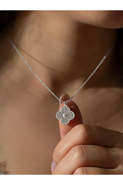 LUNAERA JEWELRY 925 Ayar Gümüş Dört Yaprak Yonca Taşlı Kadın Kolye