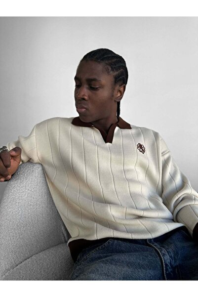 elkumoda Premium Old Money Striped Polo Collar Men's Knitwear Sweater - Relax...