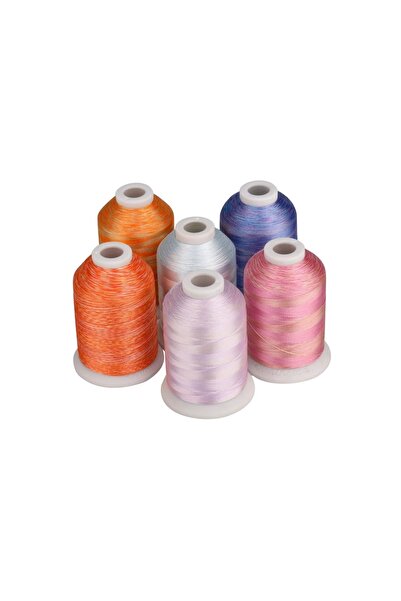 Simthread Embroidery Thread Set 6 Spools, 1000 m, Variegated Sunset Colors
