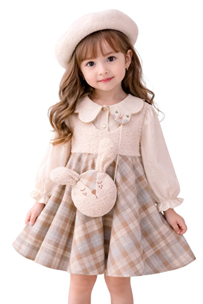 İrem Çocuk Giyim Girl's Plaid Detailed Shirt with Embroidered Collar and Plus...