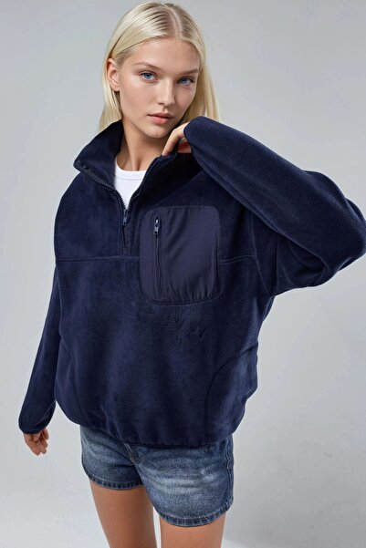 Hiccup Hanorac tricotat din pluș BUSEM cu guler cu fermoar și buzunare