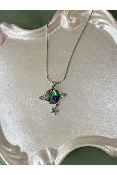 SELUVİA Steel Silver Planet Model Moon Star Necklace – Shiny Silver Color, Un...