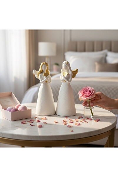 Roses 2'Li MELEK BİBLO DEKORATİF OBJE GOLD VARAKLI