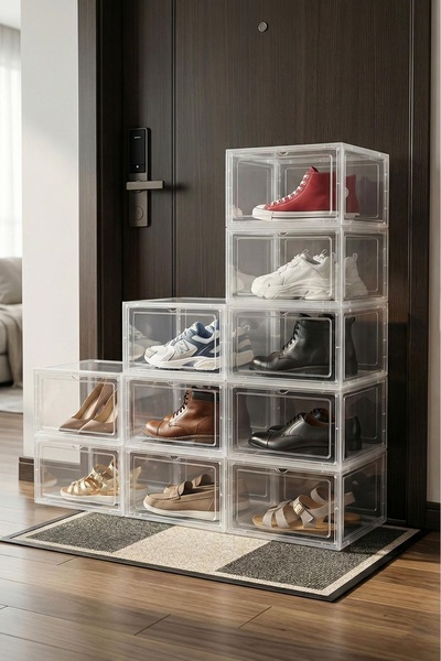 SAMESA HEDİYELİK Şeffaf 10lu Çok Amaçlı Ayakkabılık ve Ayakkabı Düzenleme Kut...