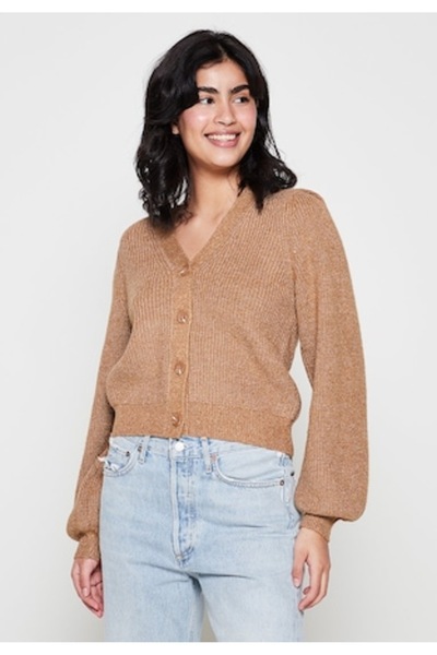 YAS Y.A.S Women's Sweater with Buttons, V-Neck, Brown, XL INTL