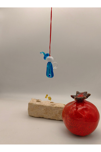 camADA Murano Cam Turkuaz Melek Nazarlık Desenli Araba Süsü