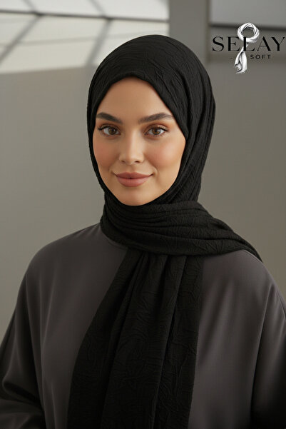 SELAY SOFT Tesettür Kadın Bambu Kraş Şal Siyah