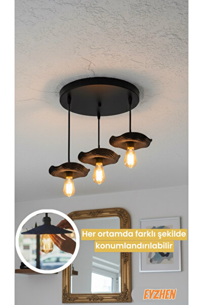 Eyzhen Bohem Şekil Verilebilir Lacivert 3’lü Avize Rustik Dekoratif Salon Mut...