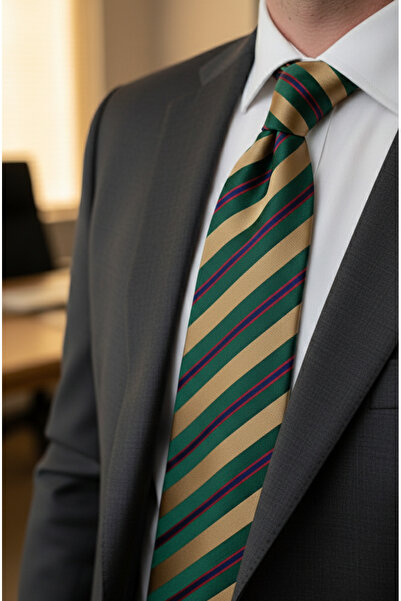 Gutiero Κλασική γραβάτα με πράσινο χρυσό σχέδιο και μαντήλι