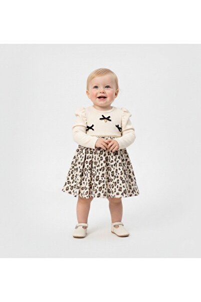 babymoon kids Girl's Leopard Patterned Dress with Six Tulle Ribbons Detailing...