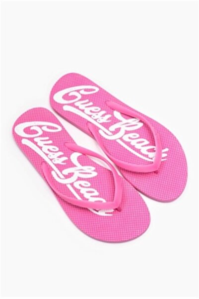 Guess Women's Slippers, Beach/Pool, Logo Text, Pink