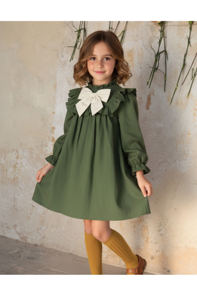 melek golden Rochie elegantă cu mâneci lungi și coroană cu fundă pentru fete,...