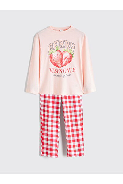 LC Waikiki طقم بيجامة بناتي مطبوع عليه فراولة من Zero Roba للفتيات من UZG STORE