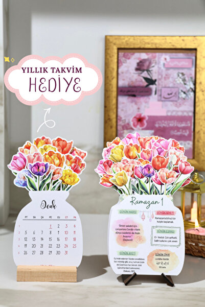 Hume Craft Rahle Görünüm Standlı Renkli Lale Temalı Çiçekli Ramazan Takvimi -...