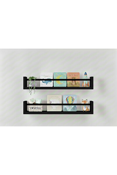 EGN WOODS 70X9 2-Piece Black Mdf Baby Room Organizer Children's Room Montesso...