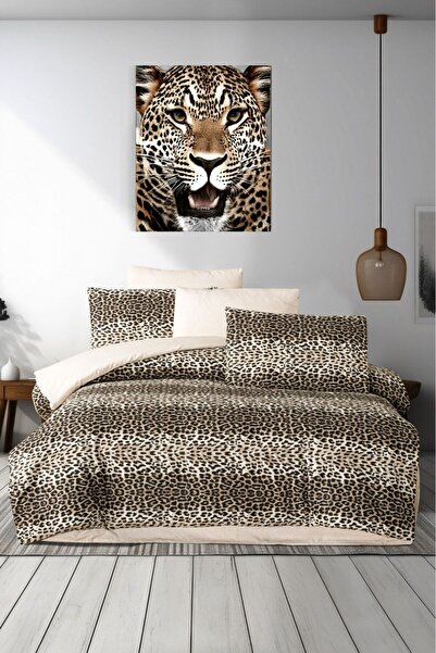 Valeria Home Çift Kişilik Ranforce Light Silikonlu Uyku Seti Leopar