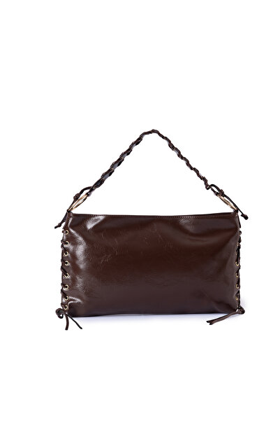 GLONDY Bondy Faux Leather Knitted Detailed Wrinkled Women's Shoulder Bag Brown